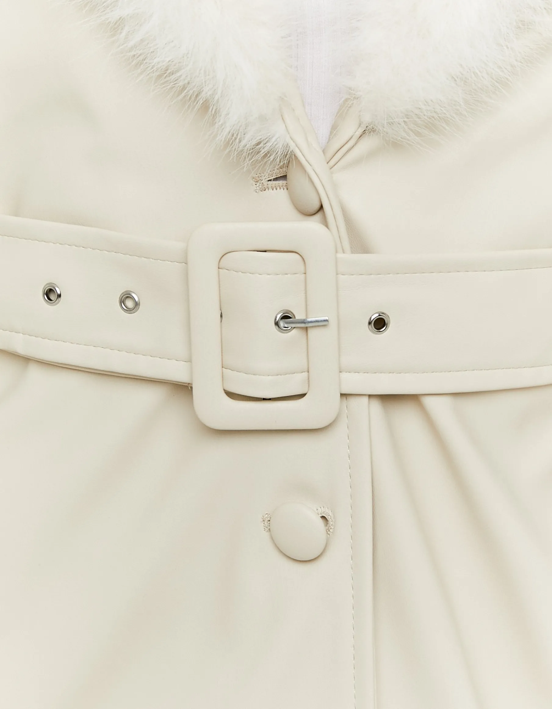 Tally Weijl Giacche^Cappotto Trench Bianco in Finta Pelle con Dettagli in Finta Pelliccia