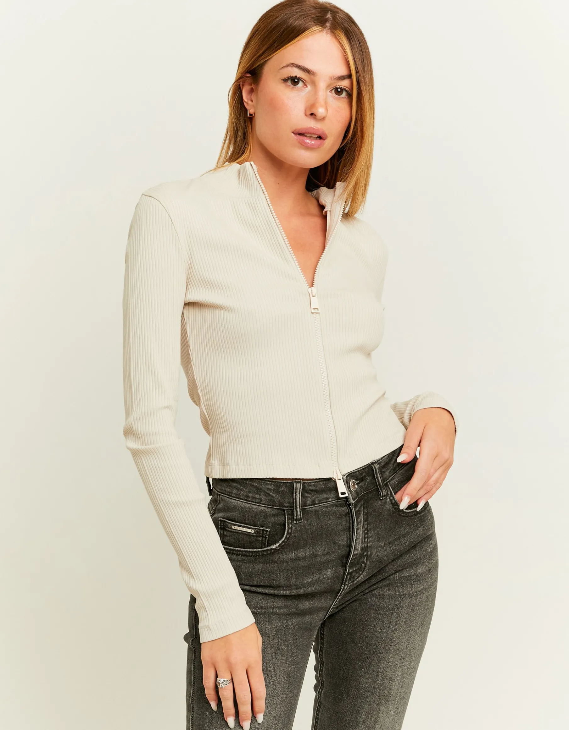 Tally Weijl Magliette Basiche^Cardigan Aderente Bianco con Zip
