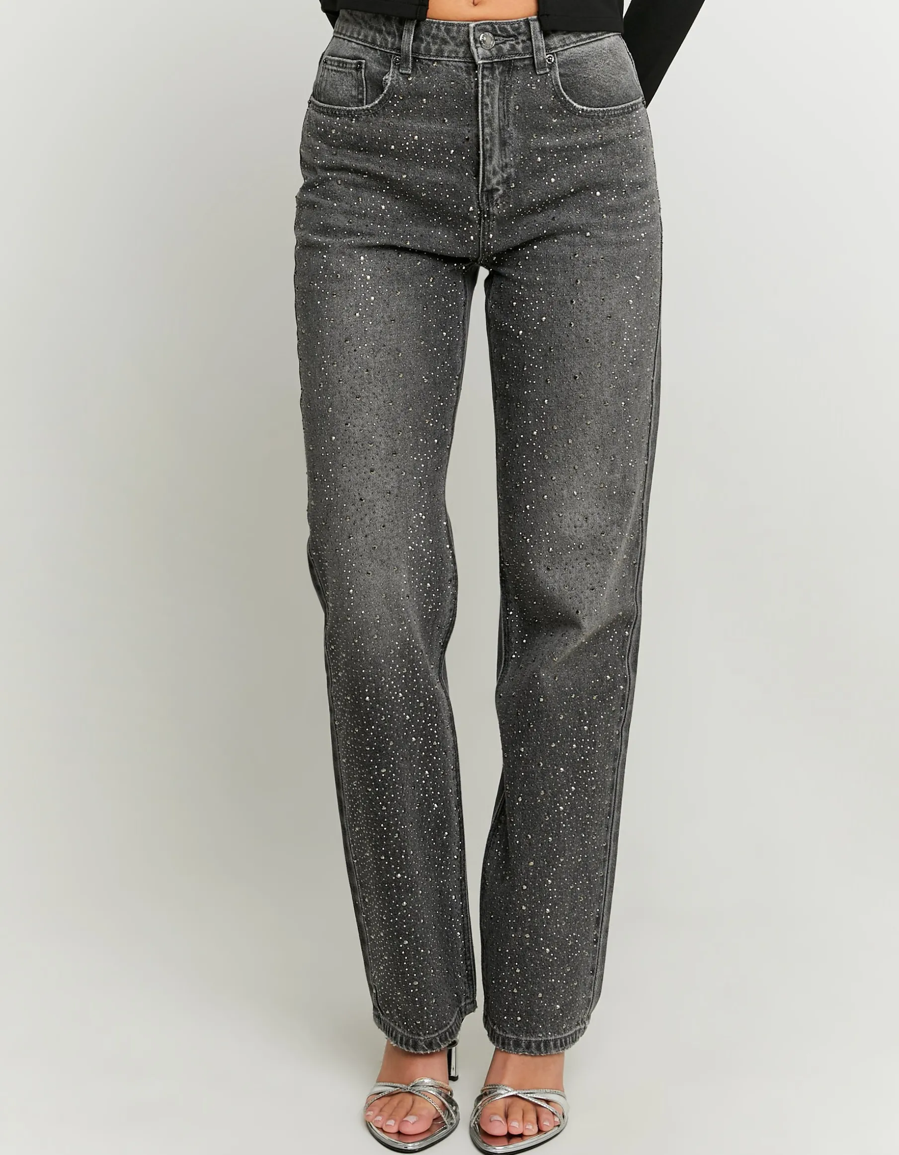 Tally Weijl Jeans^Jeans Straight Leg Grigi con Strass