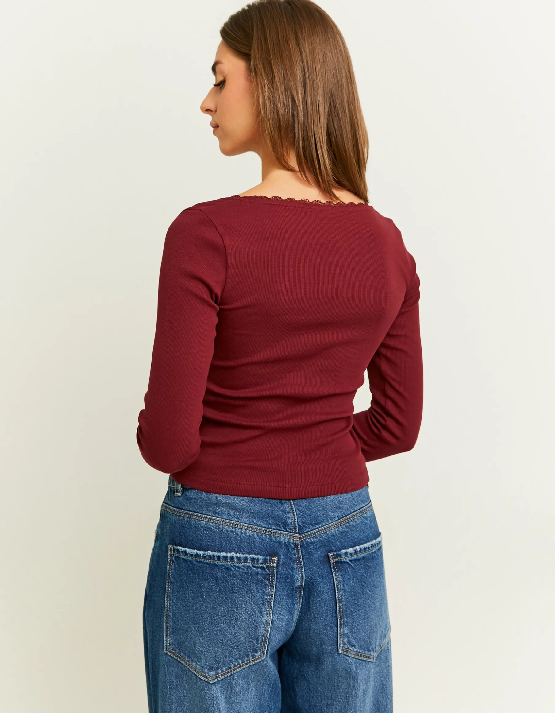 Tally Weijl Magliette Basiche^Maglietta Basica Bordeaux con Dettagli in Pizzo