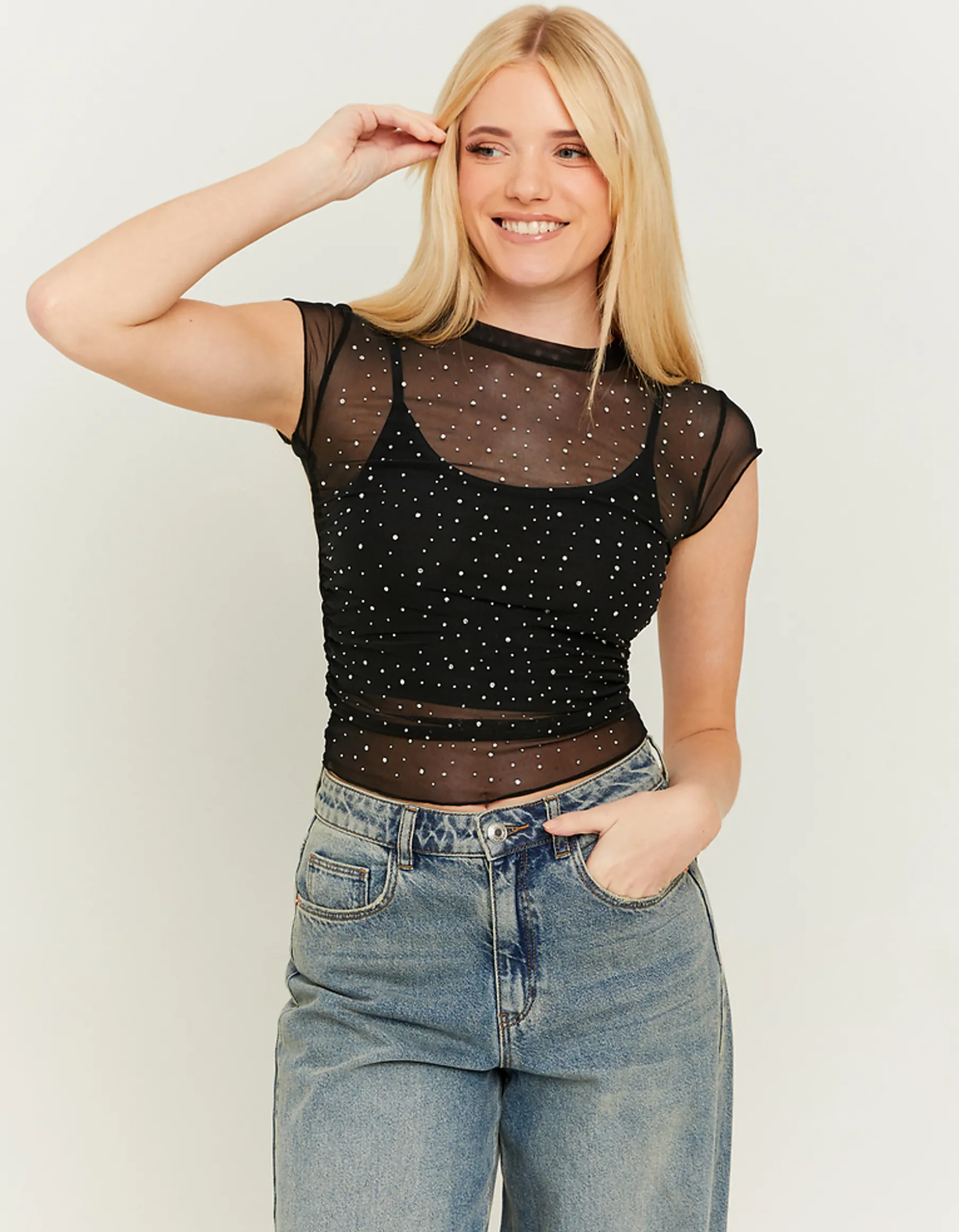 Tally Weijl Top^Top Morbido in Mesh con Strass